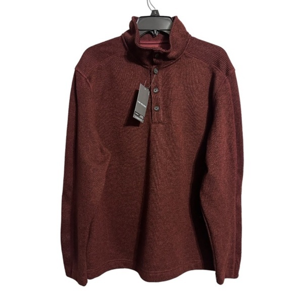 Van Heusen Pullover long sleeve 1/4 buttonup sweater Deep Raisin Knit New Size L - Picture 1 of 9